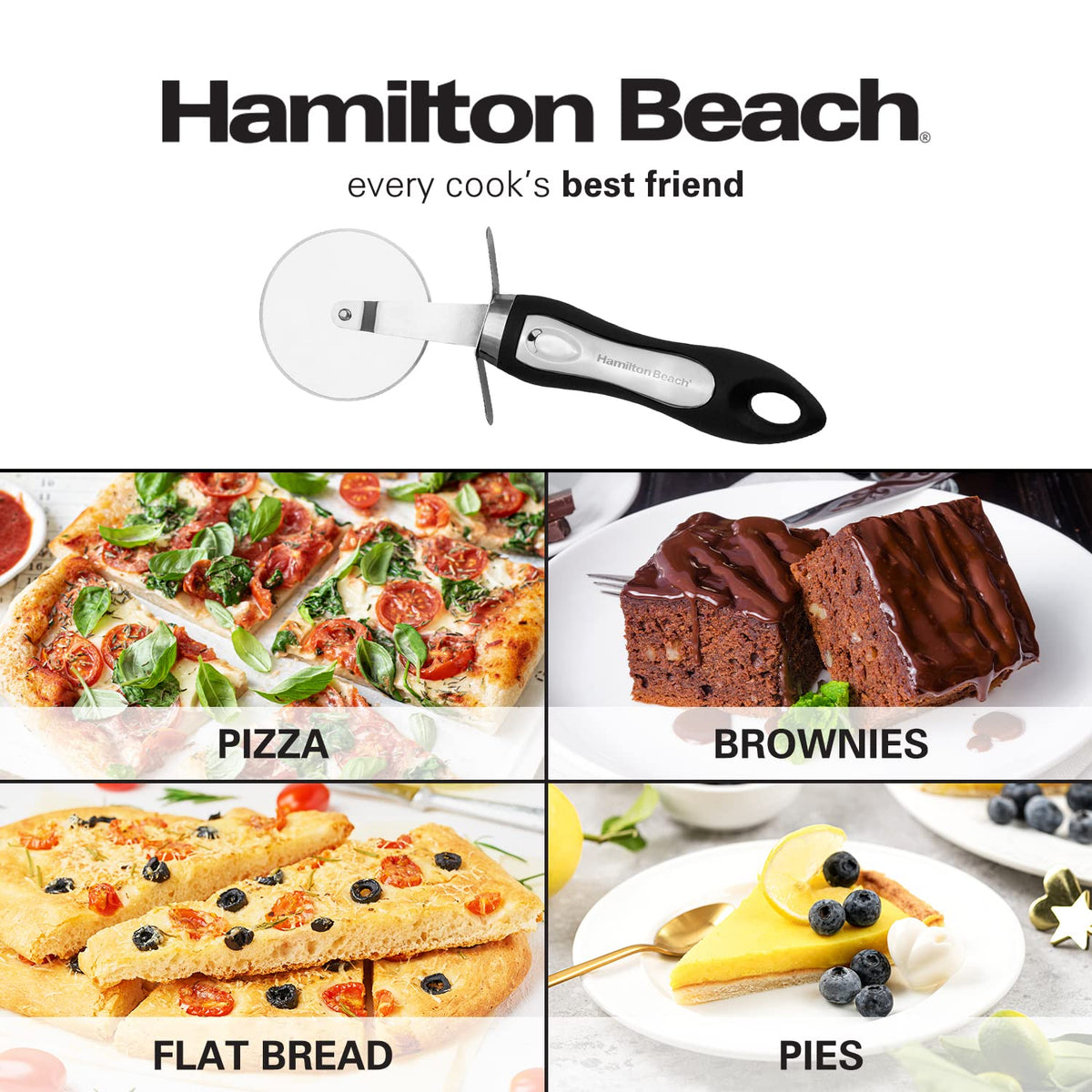 Pizza Cutter 8in soft touch handle by Hamilton Beach – Pizza Cutter, Stainless Steel, Black