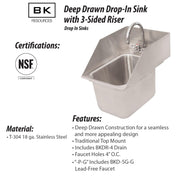 BK Resources NSF Commercial One Compartment Drop in Sink with Faucet – Stainless Steel, Silver, Model DDI-10141024S-P-G