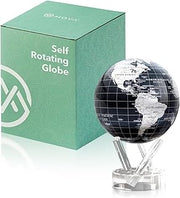 MOVA Self Rotating Globe, Jet Black and Silver Classic (4.5") | solar powered globe, no batteries or cords, gift for geography lovers, premium kinetic display, office desk decor