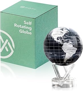 MOVA Self Rotating Globe, Jet Black and Silver Classic (4.5") | solar powered globe, no batteries or cords, gift for geography lovers, premium kinetic display, office desk decor
