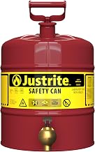 Justrite 7150140 Type I Galvanized Steel Laboratory Shelf Safety Can with | Brass Control Flow Lab Safety Bottom Faucet, 5 Gallon Capacity, Red