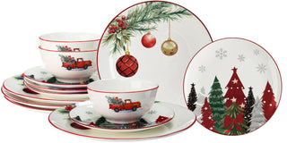 LemonRoad Christmas Dinnerware Set, Ceramic, 18 Piece for 6
