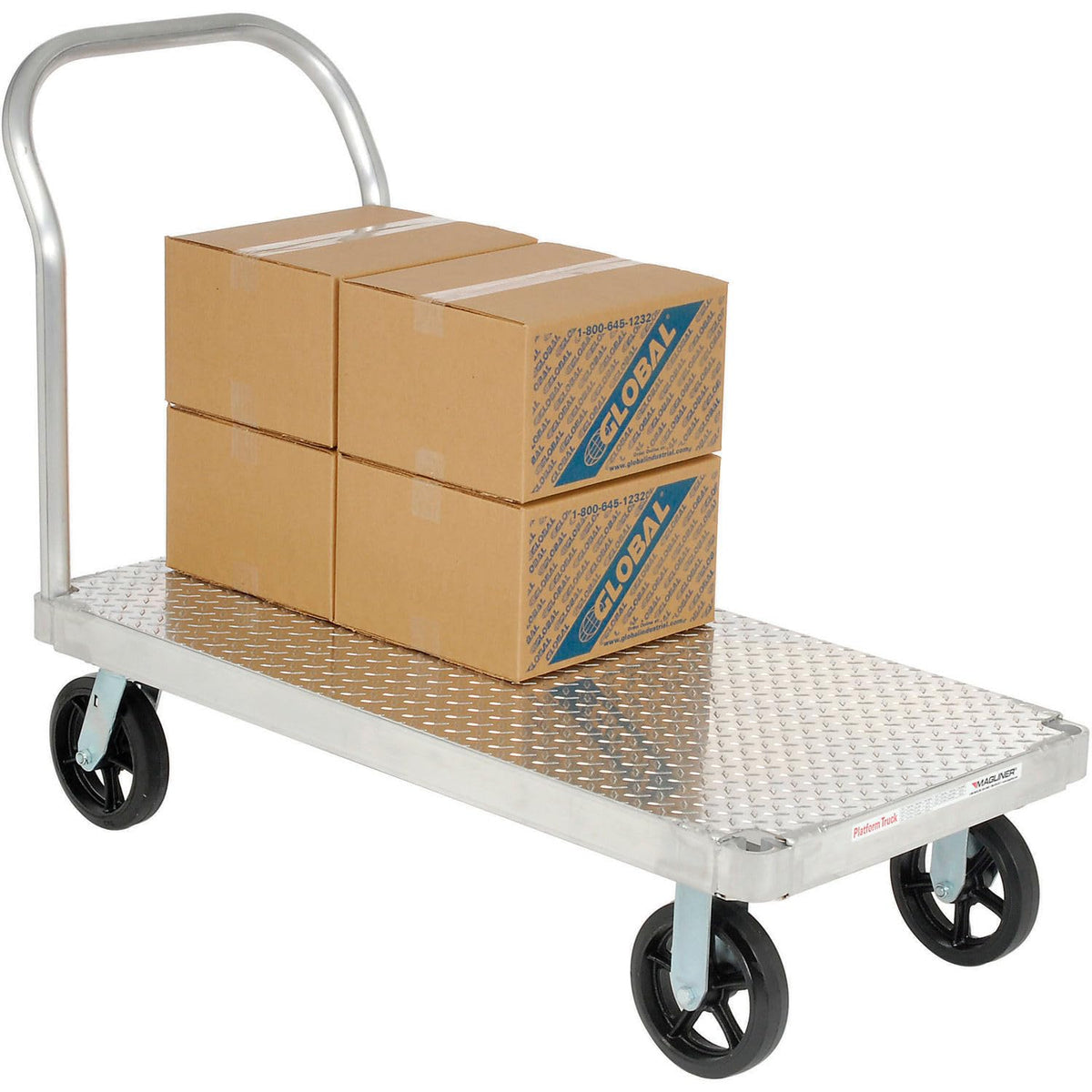 Platform Truck with Diamond Deck by Magliner – 29"L x 30"W x 9.45"H, Aluminum, Gray, Model 585470T
