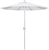 California Umbrella 7.5' Round Aluminum Market Umbrella, Crank Lift, Push Button Tilt, White Pole, White Olefin