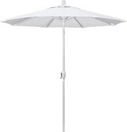 California Umbrella 7.5' Round Aluminum Market Umbrella, Crank Lift, Push Button Tilt, White Pole, White Olefin