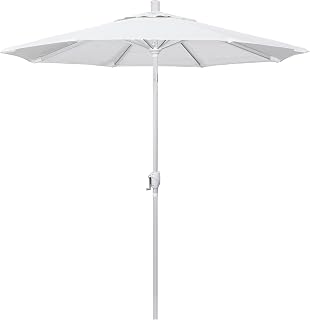 California Umbrella 7.5' Round Aluminum Market Umbrella, Crank Lift, Push Button Tilt, White Pole, White Olefin