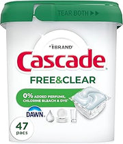Cascade Free & Clear Dishwasher Pods, Dishwasher Detergent, Dish Detergent Soap, Unscented, 47ct