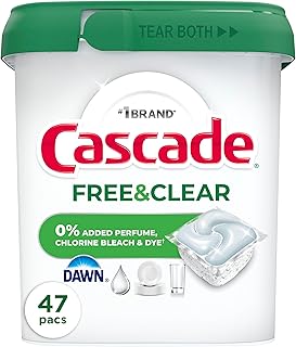 Cascade Free & Clear Dishwasher Pods, Dishwasher Detergent, Dish Detergent Soap, Unscented, 47ct