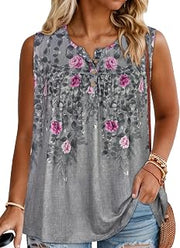 Womens Plus Size Tops Summer Tank Top Sleeveless Shirt Flowy Button Blouse
