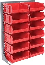 Global Industrial Louvered Bin Rack With (12) Red Stacking Bins, 35"W x 15"D x 50"H