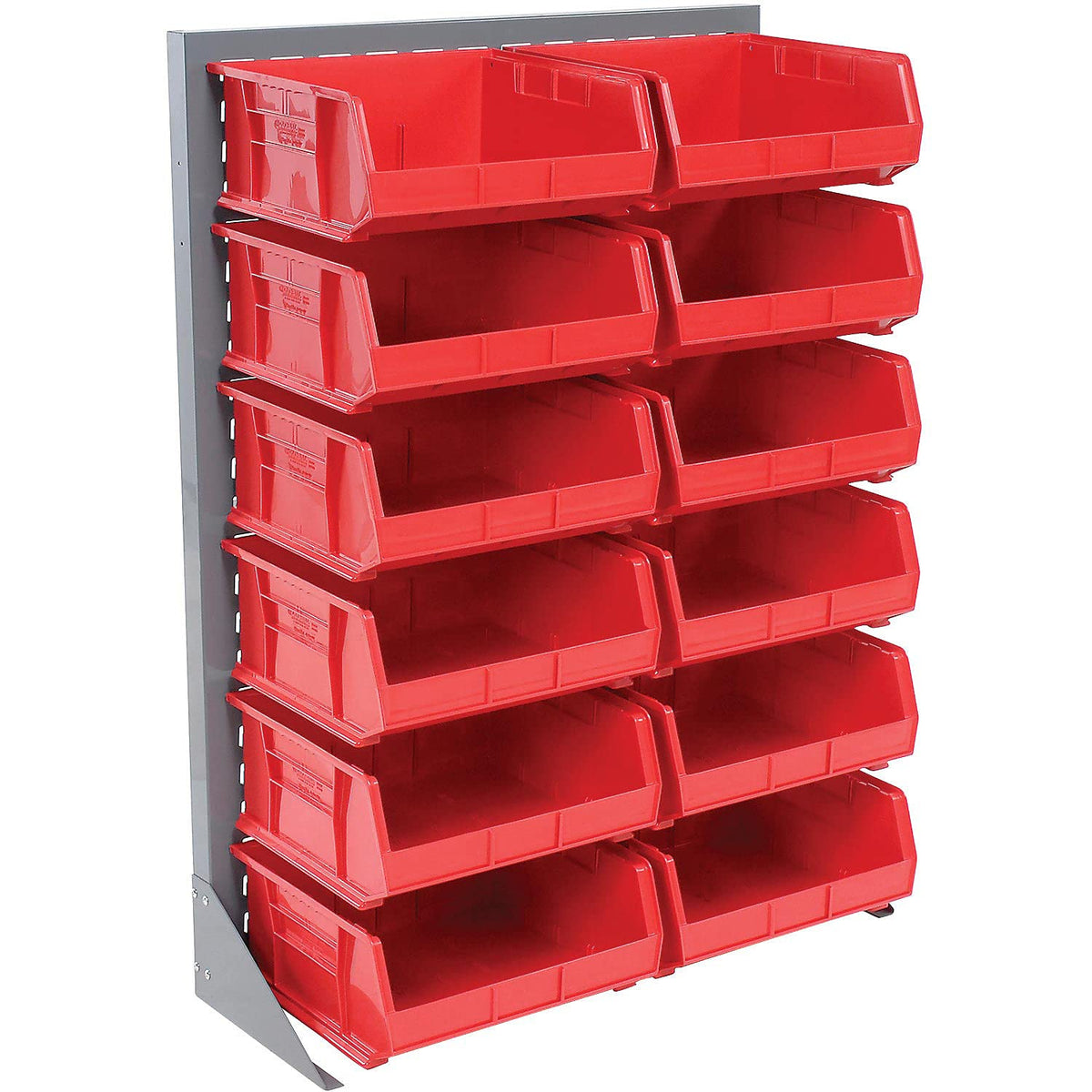 Louvered Bin Rack With (12) Red Stacking Bins by Global Industrial – 15"L x 36"W x 50"H, Steel, Gray, Model 550168RD