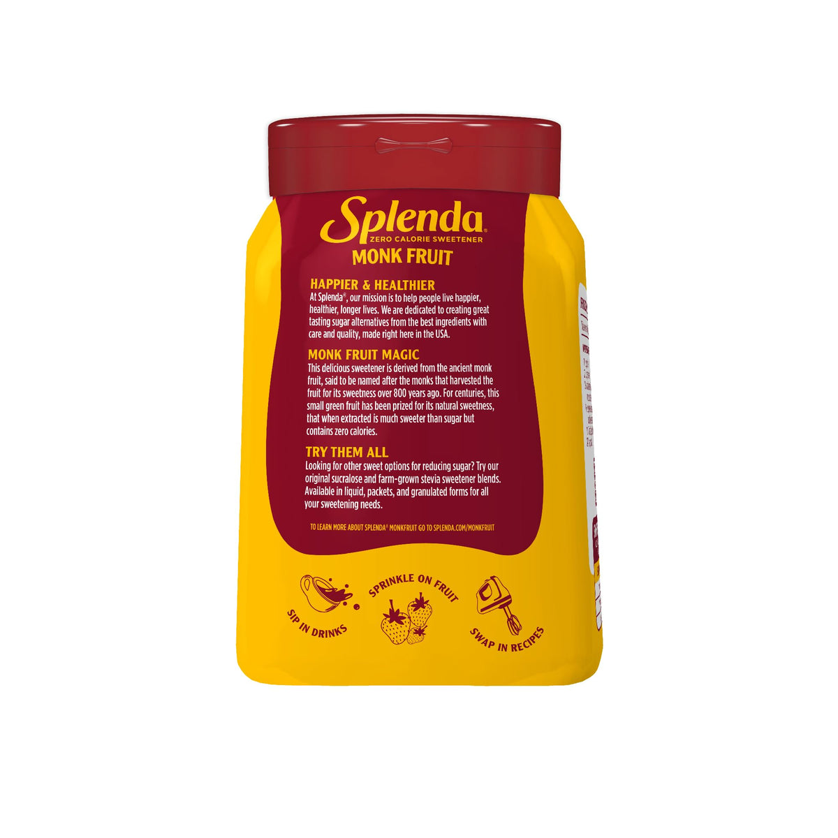 Monk Fruit Zero Calorie Plant Based Granulated Sweetener Jar by SPLENDA – 19 Ounce (Pack of 1)