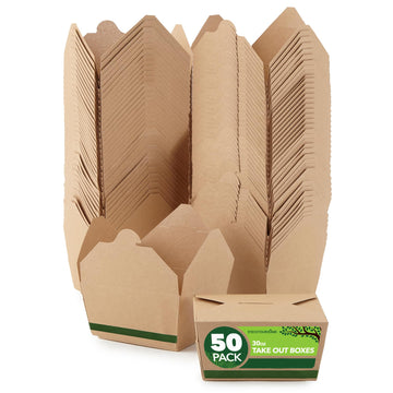 Set of 50 30 oz Food Take Out Containers Disposable Small Microwaveable Paper To Go Boxes Grease Resistant Kraft Cardboard Lunch Box Takeout by Stock Your Home – Model 2910