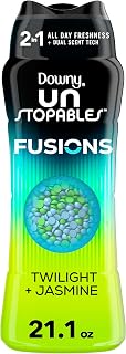 Downy Unstopables Fusions Scent Duos Laundry Scent Booster Beads, Twilight and Jasmine Scent, 21.1 OZ, 24hr non-stop freshness with 2 in 1 dual scent laundry scent beads