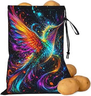 Colorful Hummingbird Splash Potato Storage Bag 16.1X11.4 In | Blackout Lining Potatoe Onion Pouch With Drawstring Easy To Clean Vegetable Storage For Pantry Kitchen