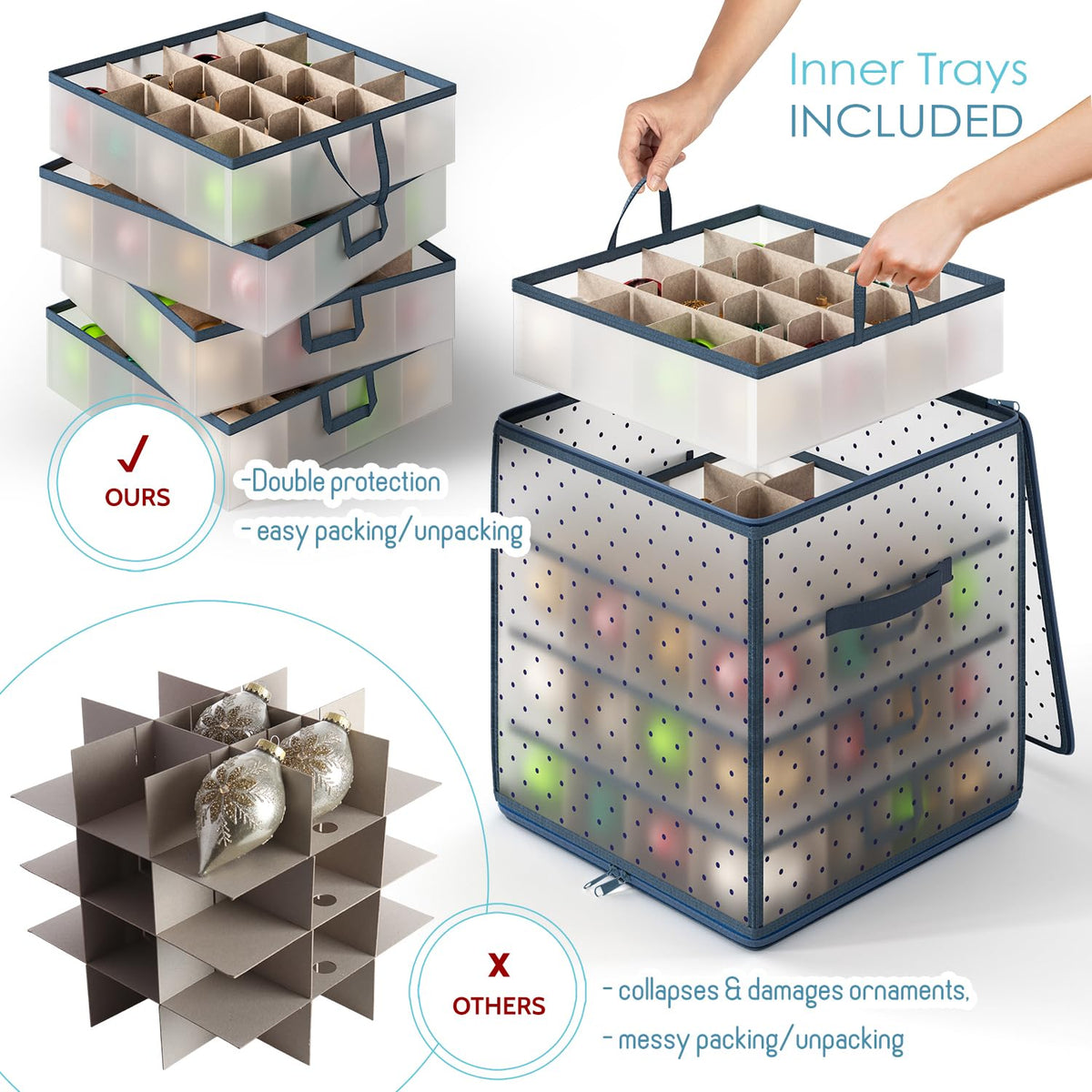 Hearth & Harbor Ornament Storage Box, Holds 64 Ornaments, Clear