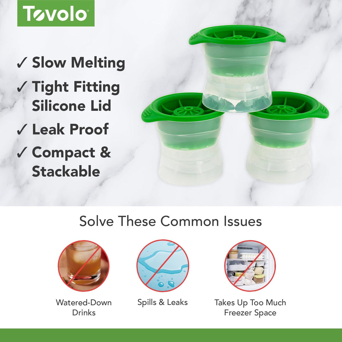Molds Ice Golf Ball Green, 3 Count by Tovolo – 3 Count, 6 fluid_ounces, Stainless Steel, Charcoal, Pack of 3