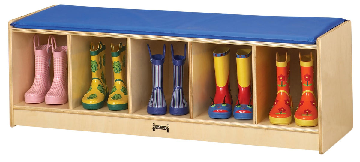 5 Section Bench Locker with Blue Cushion by Jonti-Craft – 16" H x 48" W x 15" D, Other, Blue, Model 9093JC