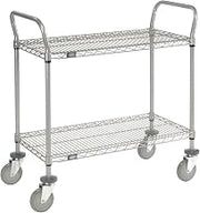 Nexel Utility Cart w/2 Shelves & Poly Casters, 1200 lb. Capacity, 48"L x 21"W x 39"H, Silver
