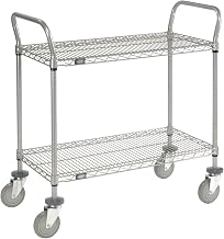 Nexel Utility Cart w/2 Shelves & Poly Casters, 1200 lb. Capacity, 48"L x 21"W x 39"H, Silver