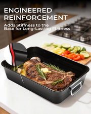 Armorbear Roasting Pan with Racks, Carbon Steel 16 x 11 Inch, Nonstick Black