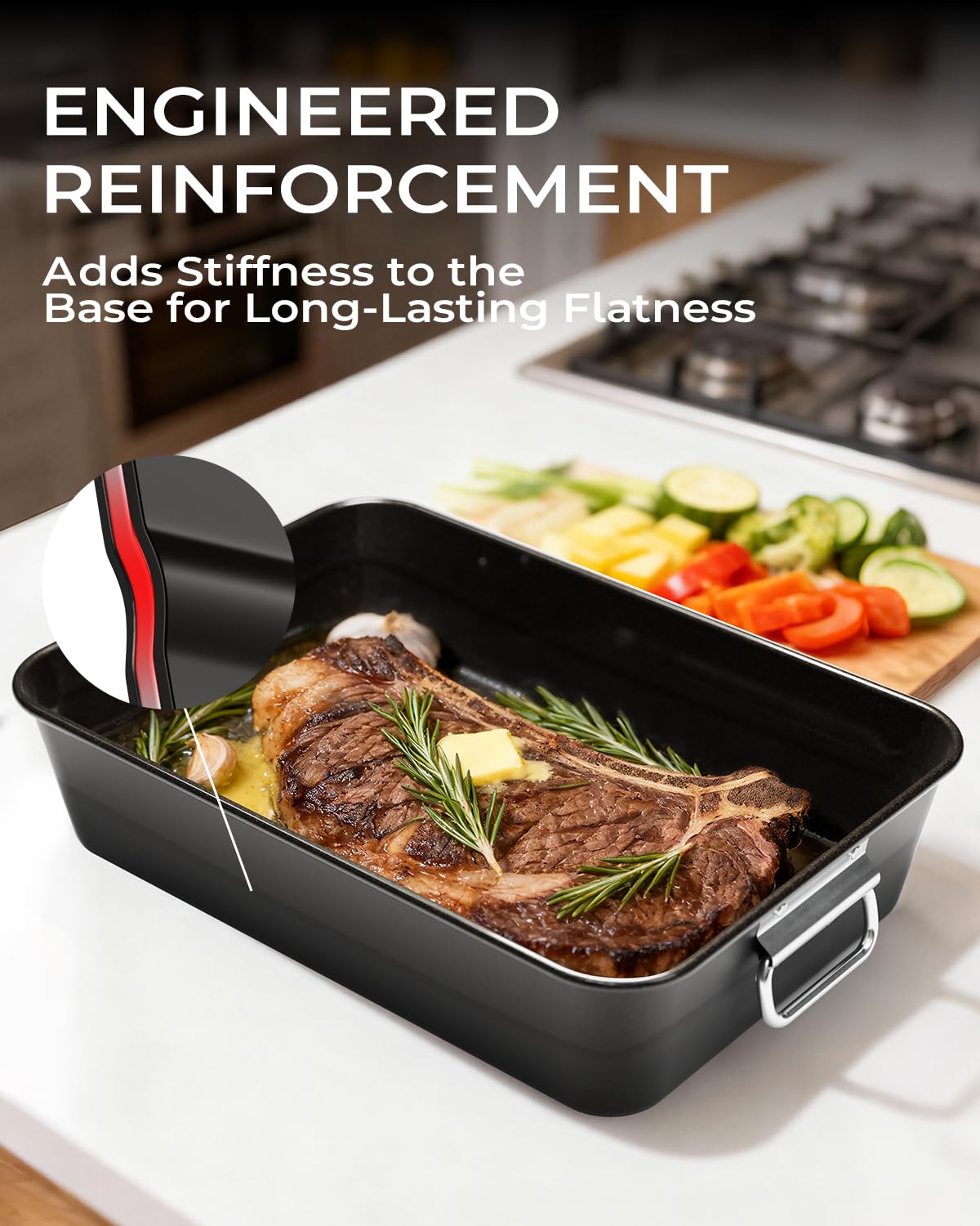 Armorbear Roasting Pan with Racks, Carbon Steel 16 x 11 Inch, Nonstick Black