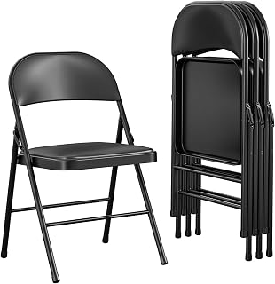 Cosco Vinyl Folding Chair, 4 Pack, Black