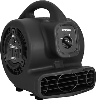 XPOWER P-80A Mini Mighty 138 W 600 CFM Centrifugal Air Mover, Carpet Dryer, Floor Fan, Blower, Stackable, Daisy Chain, for Water Damage Restoration, Janitorial, Plumbing, Home Use, Black | Carpet Dryer, Floor Fan, Blower, Stackable, Daisy Chain, for Water Damage Restoration, Janitorial, Plumbing, Home Use