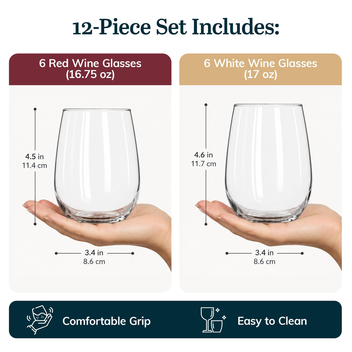 Libbey Red & White 12 / 12 Count / Stemless Wine Glasses