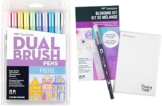 Tombow Art Marker Collection: Pastel 10 Piece Dual Brush Pen Set with Blending Palette Kit