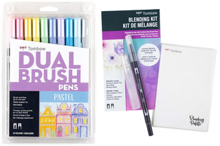 Art Marker Collection: Pastel 10 Piece Dual Brush Pen Set with Blending Palette Kit by Tombow – Model 810217931024