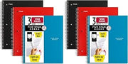 Five Star Spiral Notebook + Study App, 3 Subject, Wide Ruled Paper, 8" x 10-1/2", Tidewater Blue, Fire Red, Black (930081), 3 Count (Pack of 2)