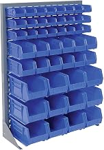 Global Industrial Louvered Bin Rack With (24) Blue Stacking Bins, 35" W x 15" D x 50" H