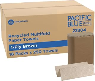 Pacific Blue Basic by Georgia-Pacific PRO Recycled Multifold 1-Ply Paper Towels, Brown, 9.4” x 9.2” (LxW), 250 Towels Per Pack, 16 Packs Per Case, 23304
