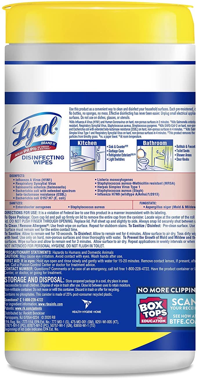 Lemon Lime Blossom Sanitizing Wipes by Lysol – Wood, Pack of 4, Model 81145