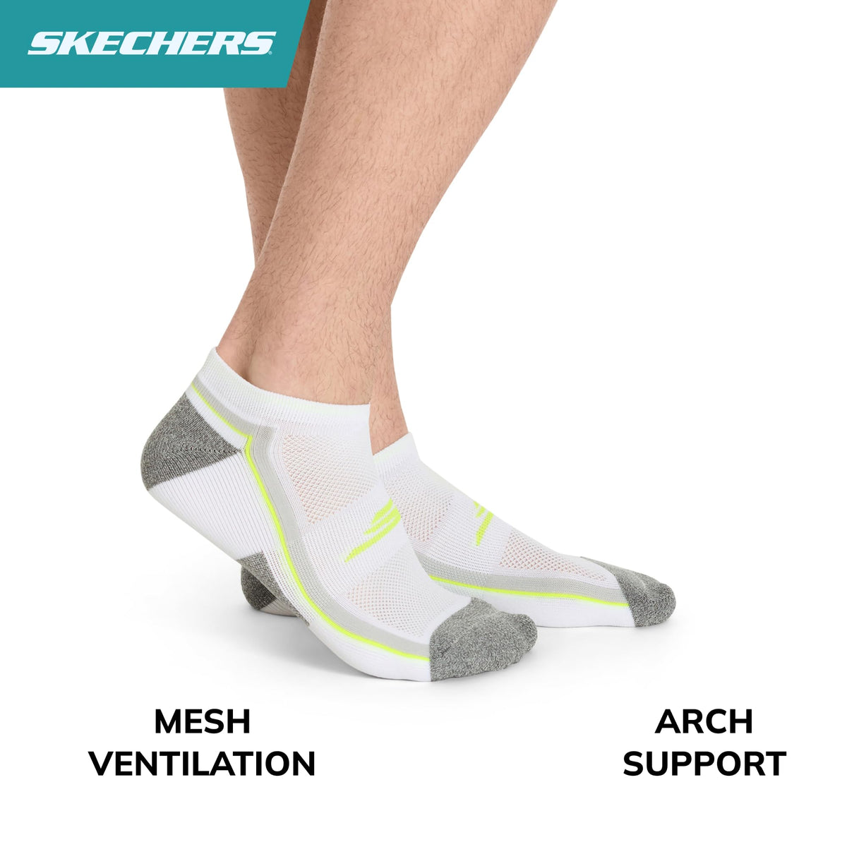 Men's 3-Pack Performance Golf Low Cut Socks by Skechers – Polyester Nylon Blend, Safety Yellow/White/Black, Model S114660HG