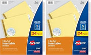 Avery Insertable Dividers for 3 Ring Binder, 5-Tab Set, Clear Big Tabs, Buff Paper with Gold-Reinforced, 24 Sets, Great for Organizing Projects, Reports, Finances, and More (11113) (Pack of 2)
