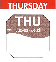 Daymark Thursday Labels White/Brown Tri-Lingual Rotation Day of The Week Labels - 1"L x 1"H 1000 Per Roll