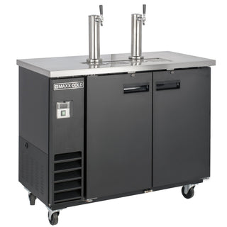 Dual Tower Beer Dispenser by MAXX Cold – 47.5 Inch Wide, 10.5 cubic_feet, Stainless Steel, Black, Model MXBD48-2BHC