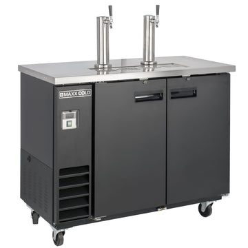 Dual Tower Beer Dispenser by MAXX Cold – 47.5 Inch Wide, 10.5 cubic_feet, Stainless Steel, Black, Model MXBD48-2BHC