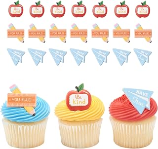 DecoPac School Rules Cupcake Toppers, 24 School Rules Icons Cupcake Rings For Back To School, Graduation, School Event & Parties - 24 Pack