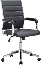 Zuo Liderato Office Chair Black, Black Office Chair, Modern Style, Faux Leather, Plush and Durable Faux Leather Fabric, Steel, Indoor Office, 24" W x 26.6" D x 38.2~41.3" H, Non-Stackable