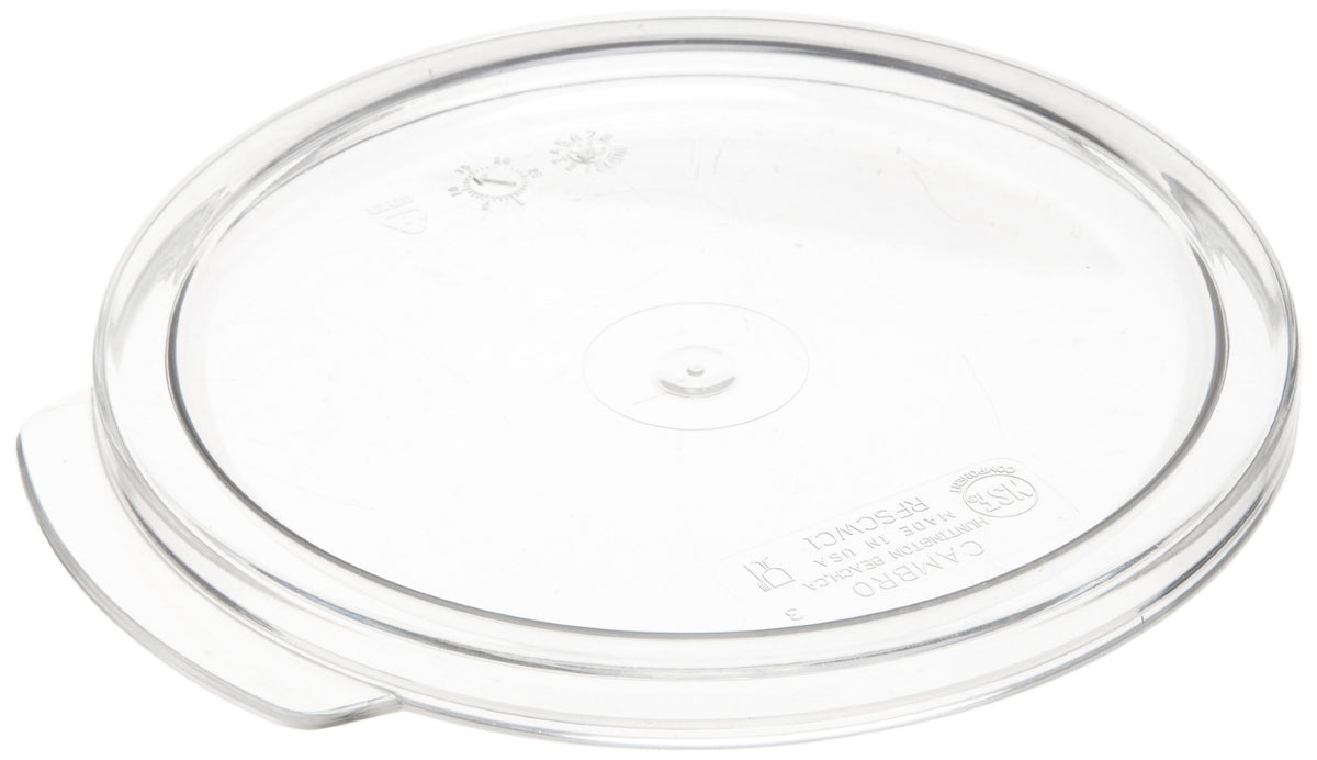 Camwear Clear Polycarbonate Round Lid for 1 qt Capacity Food Storage Container by Cambro – 3/8 in (H) x 5 5/8 in (W) x 5 1/4 in (Depth), Polycarbonate, Clear, Model RFSCWC1