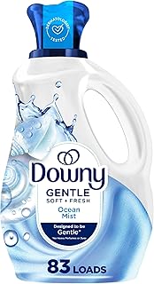 Downy Gentle Soft + Fresh Fabric Softener Liquid, Ocean Mist Scent, 56 FL OZ, 83 loads, Liquid Fabric Softener Designed to be Gentle on Skin