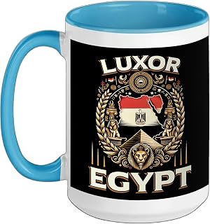 Luxor Souvenir Egypt Flag Pharaoh Pyramid Egyptian Ceramic Mug, Blue/White, 15oz