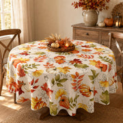 Soheioue Round Tablecloth, 60 Inch Diameter, Brown Autumn Design