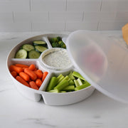SwivelServe Divided Serving Tray with Lid, 6 Compartments, White