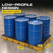 6 Drum Spill Containment Pallet with Forklift Pockets by Eagle – 6 Drum, Plastic, Yellow, Model 1686