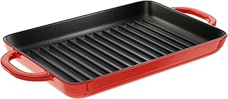 Lodge Enamel Cast Iron Grill Pan, 12.5 x 8 Inches, Red
