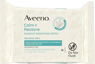 Aveeno Calm + Restore Unscented Makeup Remover Wipes, Alcohol-Free, 25 Ct
